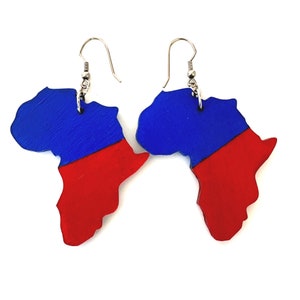 Boucles d'oreilles 2,5" (6 cm), Boucles d'oreille  Bois, en forme de carte d'Afrique, Peinte à la main, argent, jaune moutarde, 2 Couleurs