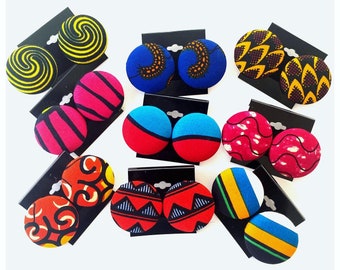 Bold African Fabric Button Earrings - Stainless Steel Pic Clasps - Make a statement with these bold vibrant African fabric button earrings