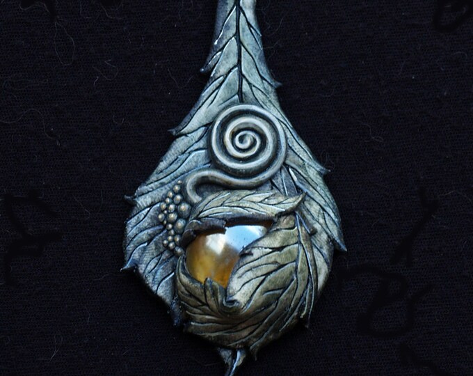 Glass Polymer Clay Leaf Necklace Handmade OOAK Sculpted Spiral Etsy