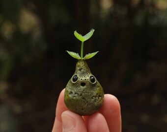 Nature Spirit, Polymer Clay, Black Onyx, Fantasy Creature, Faerie, Leaf, Sprout, Mandrake, Green, Figurine, Whimsical, Fairytale, Handmade