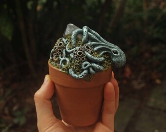 Potted Octopus Sculpture, Quartz, Sea Spirit, Kraken, Ocean Decor, Nautical Art, Monster, Fantasy, Barnacles, Water, Pirate Aesthetic, Blue