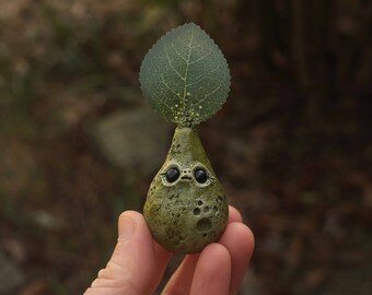 Fantasy Creature, Mandrake, Polymer Clay, Sprout, Troll, Fairy, Magical, Green, Yellow, Moss, Leaf, Figurine, Whimsical, Forest Spirit