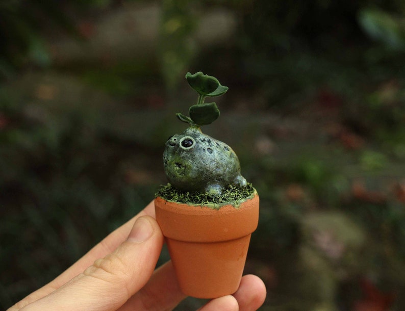 Nature Spirit, Potted Mandrake, Polymer Clay, Terra Cotta, Black Onyx