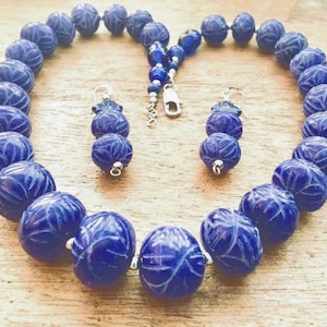 Sale10%Off @CheckOut! Sapphires All Hand-Carved Opaque Gems Set!+Over 1190 Earth Mined Carats, +Necklace23”+Earrings 2.5” Cherokee Design