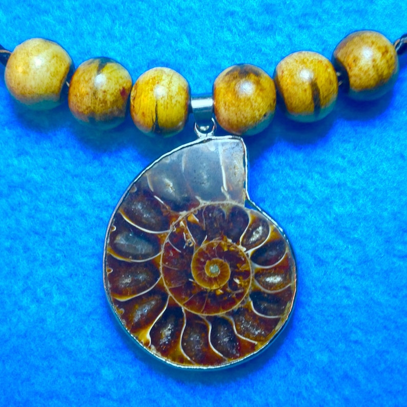 Gold Horn Tubes By Mother Nature Millions Of Years Ago AMMONITE FOSSIL Slice Woven Leather Necklace+By Cherokee Tribal Member+Free Ship*