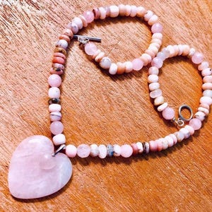 Take 10%Off@Checkout+ AustrianQuartRareOpalsPinksllp+PinkBig Heart+10mm Pink Faceted Gems+Necklace 23”Lg+ Beautiful Multi-Pinks