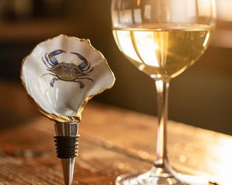 Decoupaged Oyster Shell Wine Cork – Blue Crab Coastal Barware