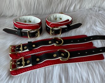 Leather Bondage Restraints, Fetish Gear, Leather Cuffs, Slave Restraints, Leather Collar, Cuff Restraints, BDSM Restraint Set