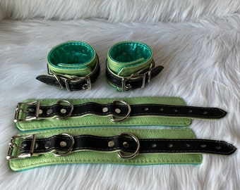 Leather Bondage Restraints, Fetish Gear, Leather Cuffs, Slave Restraints, Leather Collar, Cuff Restraints, BDSM Restraint Set