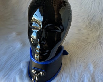 Blue Leather Collar, BDSM Collar, Bondage Collar, Slave Collar, Submissive Collar, Fetish Collar, Locking Collar