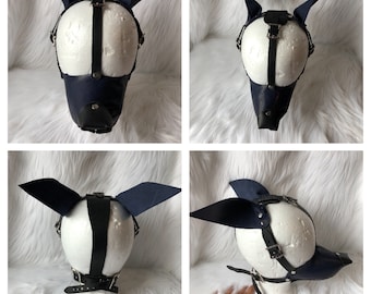 Leather Dog Bondage Mask, Puppy Play Mask, Full-faced  veg tan leather mask