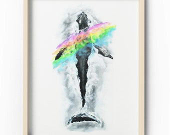 オリジナルのクジラアートプリントは、アーティストによるエンボス加工