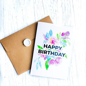 Cartão de aniversário floral, cartão comemorativo