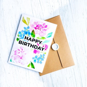 Cartão de aniversário floral de hortênsia, cartão comemorativo