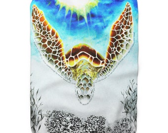 Sea Turtle Sherpa Fleece Blanket, Valentine's Day Gift, Gift for her, Gift for him, Sea turtle gifts