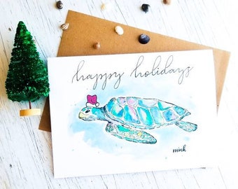 Beachy Holiday Cards, Christmas Cards, Handlettered, Free Shipping