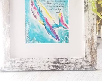 Humpback Watercolor Painting Wall Art. Whale painting print for beachy home decor. Framed art prints are available as well as single prints.