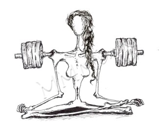 Pen and Ink Drawing Print. Title: "Weightlifter"