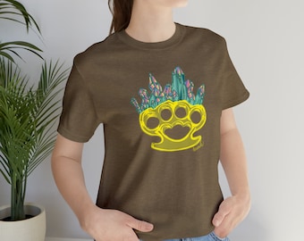Crystal Brass Knuckles, Crystal Lovers, Fighter, Gift for her, Gift for him, Unisex Short Sleeve Tee, Crystal Lover Shirt, Geodes