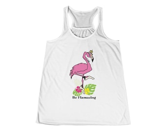 Flamingo Flowy Racerback Tank, Flamingo shirt, summer style, tropical funny shirt