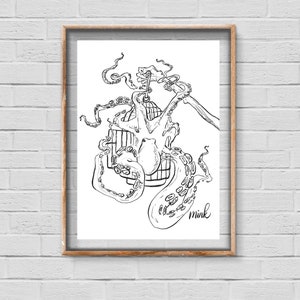 Octopus Art Print, Art Prints, black and white wall art, black and white wall art prints