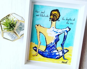 Beach Painting Print. Title: "Her Soul Was Filled With The Depths Of The Sea", Surrealist painting, Surrealist art, Surrealist wall art
