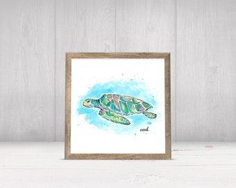 Sea Turtle Watercolor Print, Sea Turtle Art Work, Sea Turtle Art, Sea Turtle Gifts, Beach House Decor