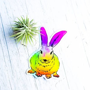 Hase holografischer Vinyl-Aufkleber für Wasserflasche, Aufkleber, Wasserflaschenaufkleber, Laptop-Aufkleber, für Naturliebhaber
