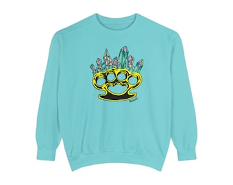 Crystal Brass Knuckles Unisex Comfort Colors Crewneck Sweatshirt, Crystal Lovers, Gift for her, Gift for him, Geodes