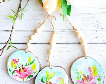 Itty Biddy Garden Floral Art, StargazerLilies, Original Paintings, Wooden Art Pieces, Floral Art Decor, Nature Artwork, Nature Art, Botanica