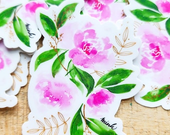 Floral Peonies Vinyl Sticker, Floral Art, Peonies Artwork, Sticker for laptop, Sticker for water bottle