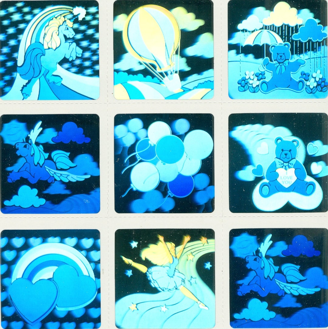 9 Very Very Cute VINTAGE Holographic Stickers Flash Colors Etsy