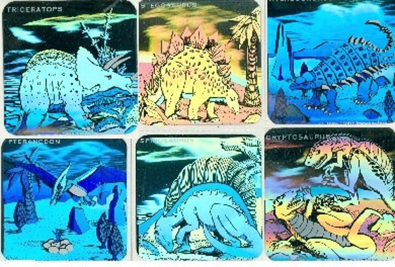 6 Dinosaur VINTAGE Holographic Stickers Shine Etsy