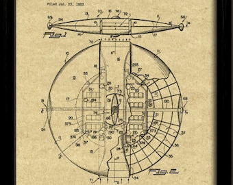 Impresión de patente de platillo volador de la Fuerza Aérea de EE. UU. - Arte OVNI (1963)