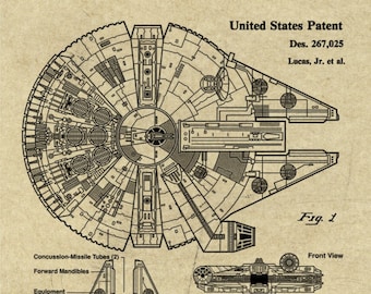 Impresiones de patentes de Star Wars Halcón Milenario Regalo para fans de Star Wars Pósters de Star Wars