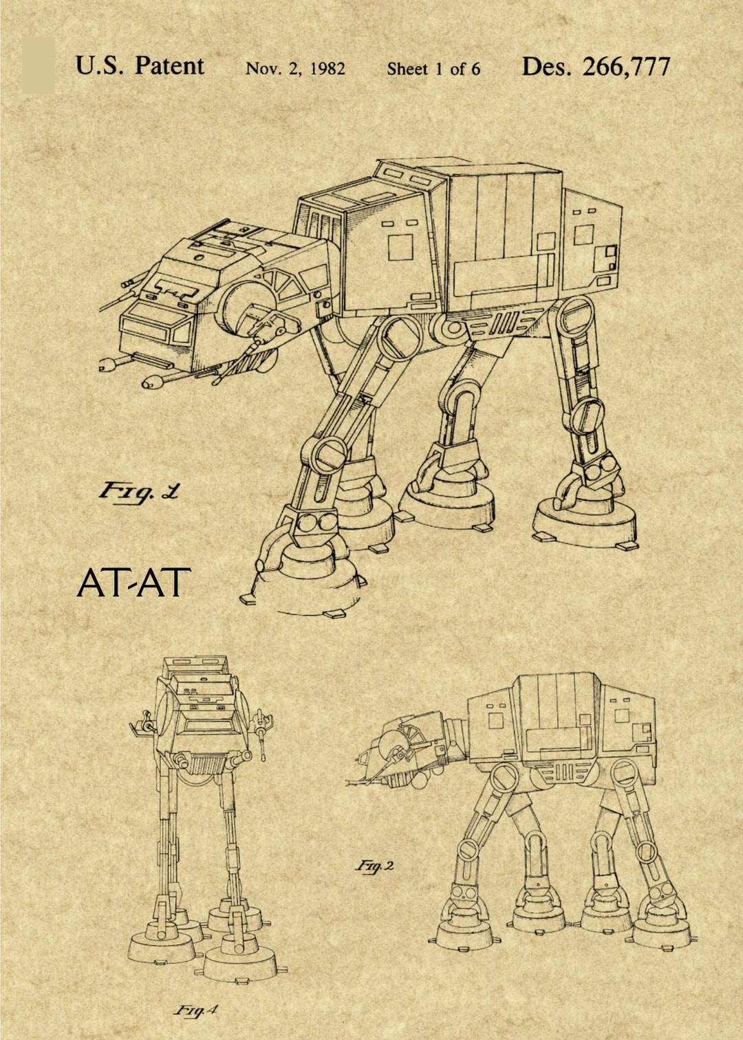 Star Wars Patent Prints ATAT All Terrain Armored Transport Gift for