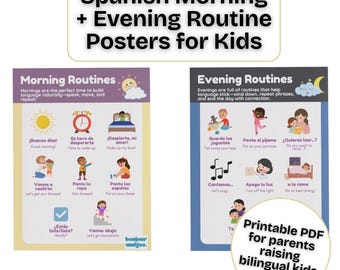 Spanish Morning & Evening Routine Phrases for Kids – Printable PDF – Bilingual Family Language Resource