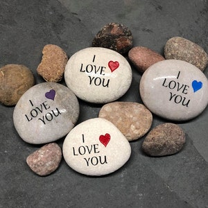 I LOVE YOU Engraved Polished Stone // Valentine&#39;s Day // Wedding // Romantic Gift // Garden Stones // Healing Stones // Deeply Engraved