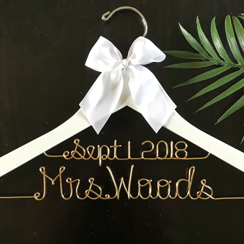 Wedding Dress Hanger Custom Bridal Shower Gift Idea for Her Mrs Personalized Wire Rustic Hanger Miss to Mrs Bridal Gown Hanger