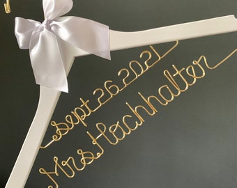 Wedding Hanger for Bride, Personalized Rustic Bridal Gown Hanger, Bridal Shower Gift, Name Wedding Dress Hanger