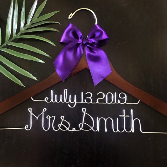 Wedding Dress Hanger Custom Bridal Shower Gift Idea for Her Mrs Personalized Wire Rustic Hanger Miss to Mrs Bridal Gown Hanger