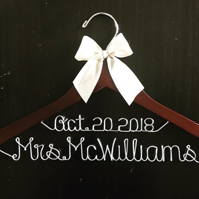 Wedding Dress Hanger Custom Bridal Shower Gift Idea for Her Mrs Personalized Wire Rustic Hanger Miss to Mrs Bridal Gown Hanger