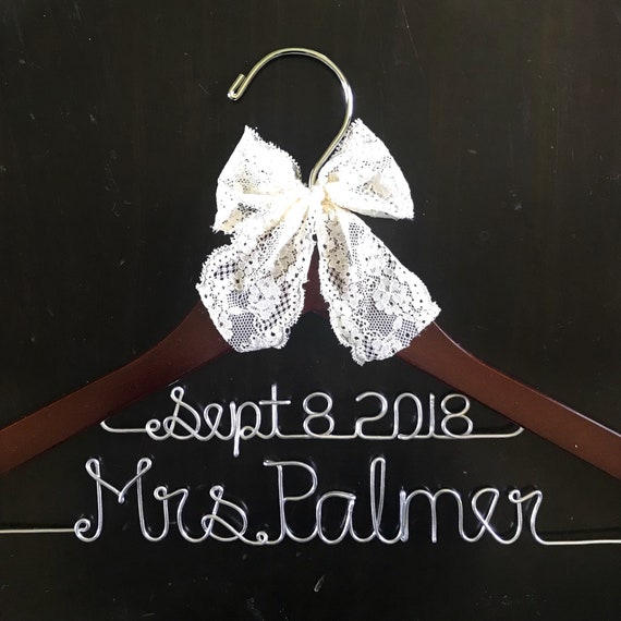 Wedding Dress Hanger Custom Bridal Shower Gift Idea for Her Mrs Personalized Wire Rustic Hanger Miss to Mrs Bridal Gown Hanger