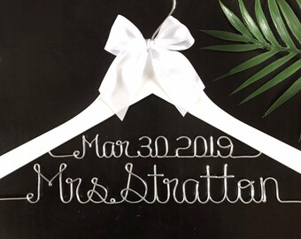 Personalized Bridal Wedding Dress Hanger, Rustic Name Wire Mrs