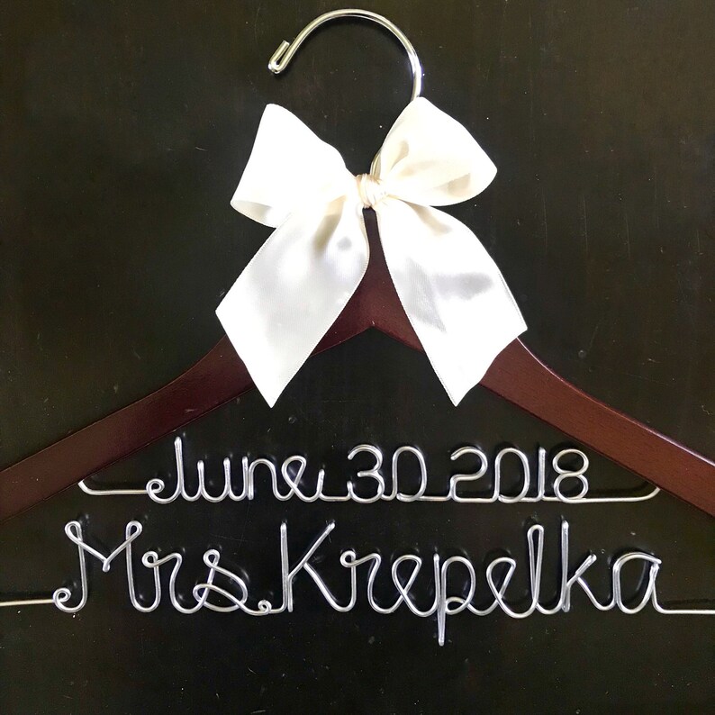 Personalized Bridal Wedding Dress Hanger, Rustic Name Wire Mrs Bridal Gown Hanger, Bridal Shower Gift image 3