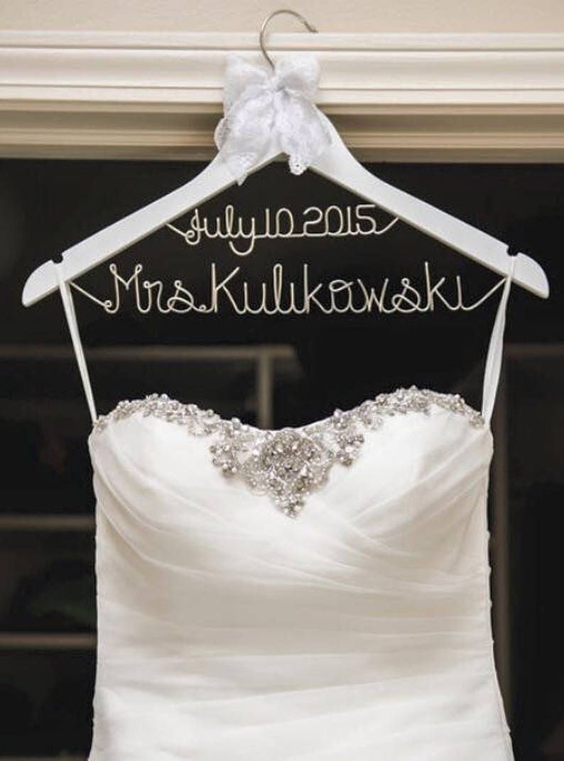 Personalized Bridal Wedding Dress Hanger, Rustic Name Wire Mrs Bridal Gown Hanger, Bridal Shower Gift image 8