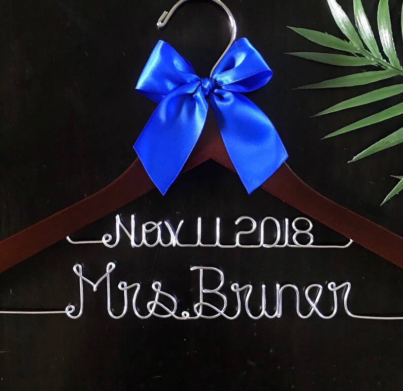 Wedding Dress Hanger Custom Bridal Shower Gift Idea for Her Mrs Personalized Wire Rustic Hanger Miss to Mrs Bridal Gown Hanger