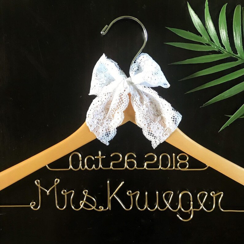 Wedding Dress Hanger Custom Bridal Shower Gift Idea for Her Mrs Personalized Wire Rustic Hanger Miss to Mrs Bridal Gown Hanger