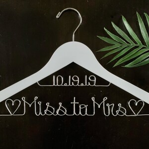Wedding Dress Hanger Custom Bridal Shower Gift Idea for Her Mrs Personalized Wire Rustic Hanger Miss to Mrs Bridal Gown Hanger