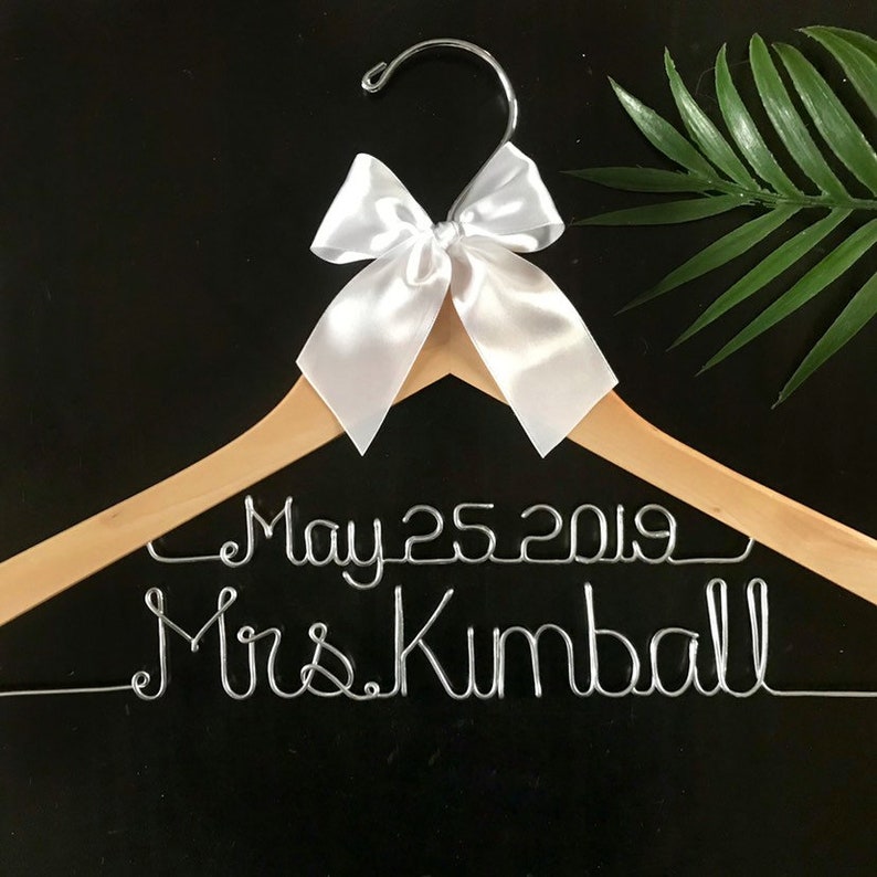 Wedding Dress Hanger Custom Bridal Shower Gift Idea for Her Mrs Personalized Wire Rustic Hanger Miss to Mrs Bridal Gown Hanger